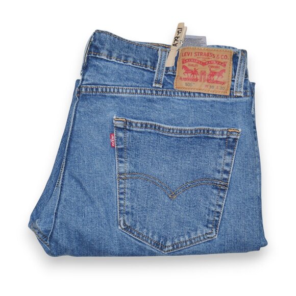 Levis 505 Men's Stonewash Jeans Tag Size 38x30 Actual Size 36x30 Straight Leg - Picture 1 of 7